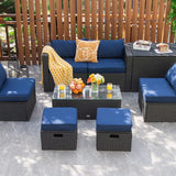 8-Piece Patio Furniture Set with Cover, 2 Ottomans, 2 Armless Sofas & Corner Sofas