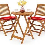 Tangkula 3 PCS Patio Folding Bistro Set, Outdoor Acacia Wood Chair and Table Set