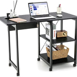 Tangkula Mobile Folding Computer Desk, Modern Writing Desk w/ 2-Tier Storage Shelves