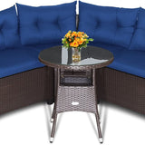 Tangkula 4 Piece Outdoor Sofa Set, Patio Rattan Corner Chair Set W/Round Side Table
