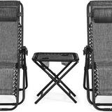Tangkula 3 Pieces Outdoor Zero Gravity Chair Set, Folding Reclining Lounge Chair with Adjustable Backrest