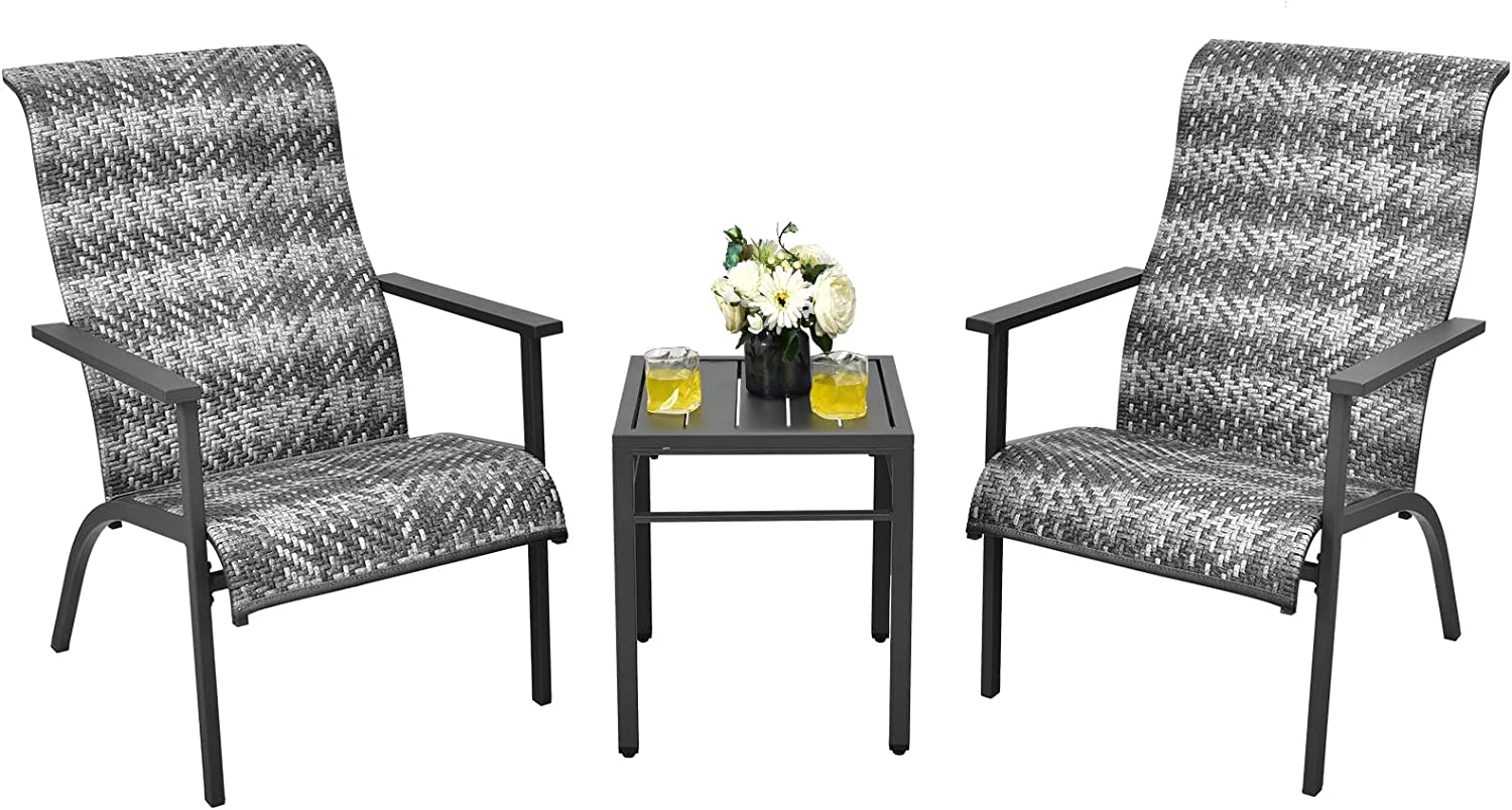 Tangkula 3 Piece Patio Bistro Furniture Set, PE Rattan Chairs with Coffee Table