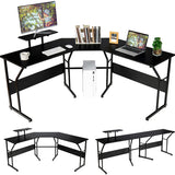 L-Shaped Reversible Computer Desk, 2 Person Long Computer Workstation w/Movable Monitor Stand