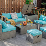 8-Piece Patio Wicker Furniture Set, Coffee Table, 2 Ottomans, 2 Armless Sofas & 2 Corner Sofas