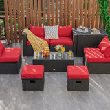8-Piece Patio Furniture Set with Cover, 2 Ottomans, 2 Armless Sofas & Corner Sofas