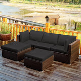 Tangkula 5 Piece Patio Furniture Set, Outdoor Sectional Rattan Sofa Set with Cushions and Coffee Table