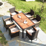 Tangkula 7 PCS Outdoor Patio Dining Set, Garden Dining Set w/Acacia Wood Table Top