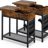 Tangkula Side Table with Charging Station, Flip Top End Table with USB Ports & Outlets