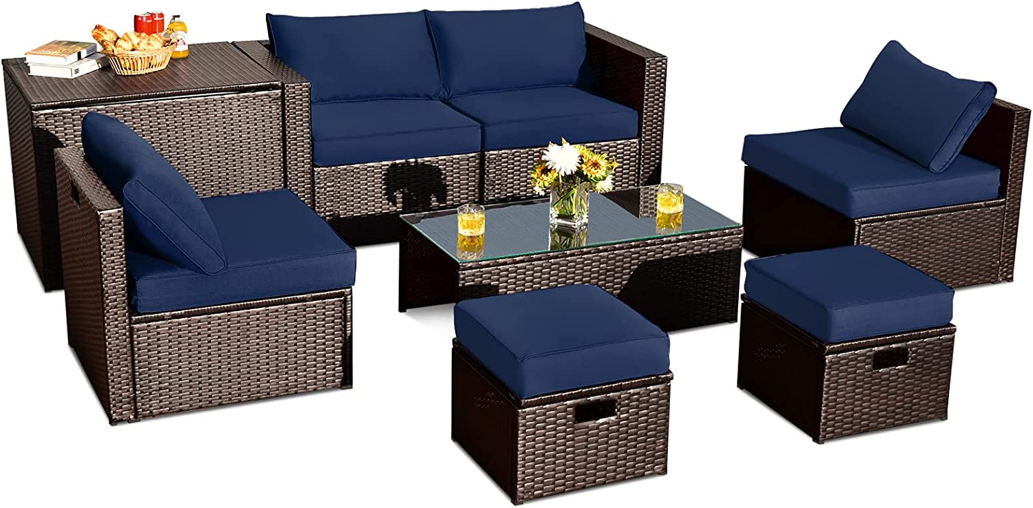 Tangkula 8 Piece Patio Furniture Set for 6 with Waterpfoor Cover
