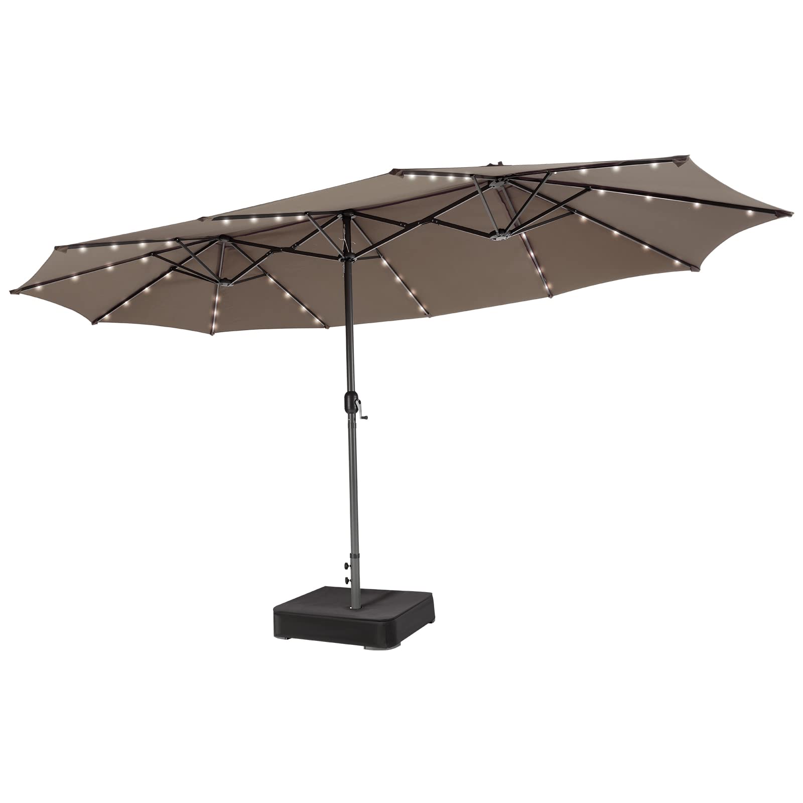 double offset patio umbrella 15 Feet Double-Sided Patio Umbrella with 48 LED Lights, Brown