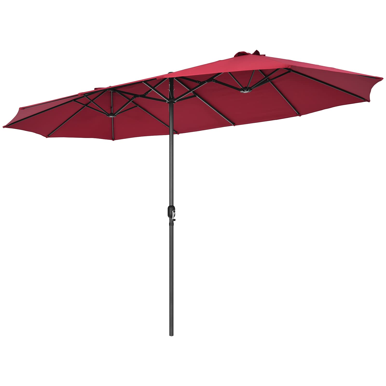 15Ft Double-Sided Patio Umbrella, Market Twin Umbrella W/ 12-Rib Sturdy Metal Frame, Burgundy 15Ft Double-Sided Patio Umbrella, Market Twin Umbrella W/ 12-Rib Sturdy Metal Frame, Burgundy