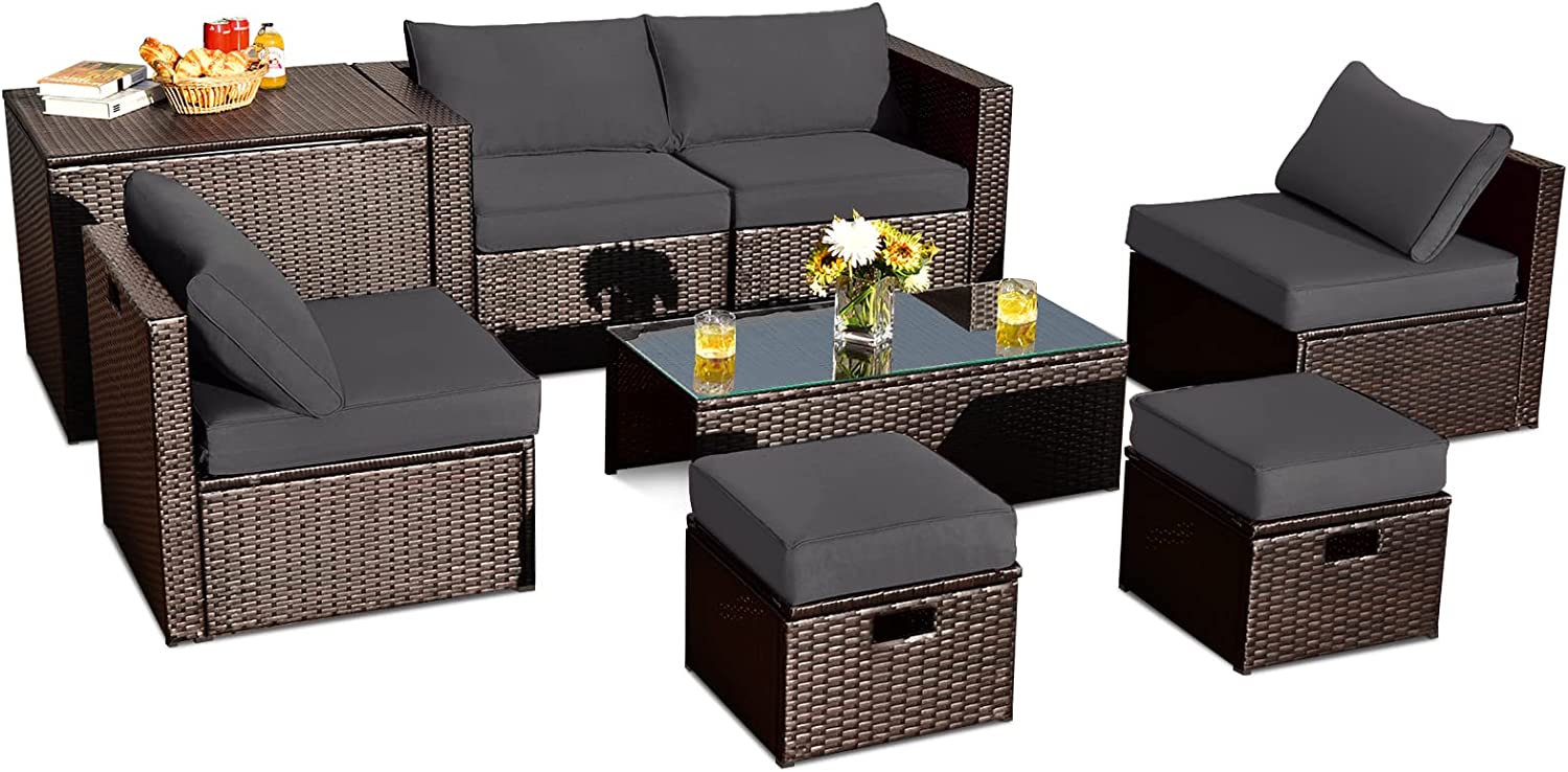 Tangkula 8 Piece Patio Furniture Set for 6 with Waterpfoor Cover