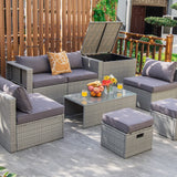 8-Piece Patio Wicker Furniture Set, Coffee Table, 2 Ottomans, 2 Armless Sofas & 2 Corner Sofas