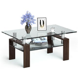 Tangkula Rectangular Glass Coffee Table, Modern Side Coffee Table