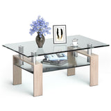 Tangkula Rectangular Glass Coffee Table, Modern Side Coffee Table