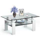 Tangkula Rectangular Glass Coffee Table, Modern Side Coffee Table