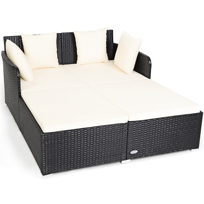 Outdoor Rattan Daybed, White - Tangkula