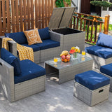 8-Piece Patio Wicker Furniture Set, Coffee Table, 2 Ottomans, 2 Armless Sofas & 2 Corner Sofas