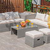 8-Piece Patio Wicker Furniture Set, Coffee Table, 2 Ottomans, 2 Armless Sofas & 2 Corner Sofas