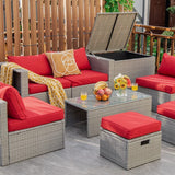 8-Piece Patio Wicker Furniture Set, Coffee Table, 2 Ottomans, 2 Armless Sofas & 2 Corner Sofas