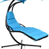 Hanging Chaise Lounge, Arc Stand Floating Hammock Swing Chair w/ Canopy and Built-in Pillow