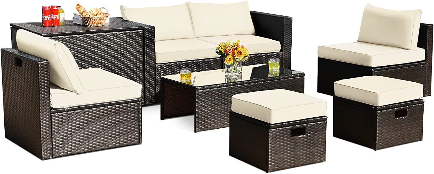 Tangkula 8 Piece Patio Furniture Set for 6 with Waterpfoor Cover