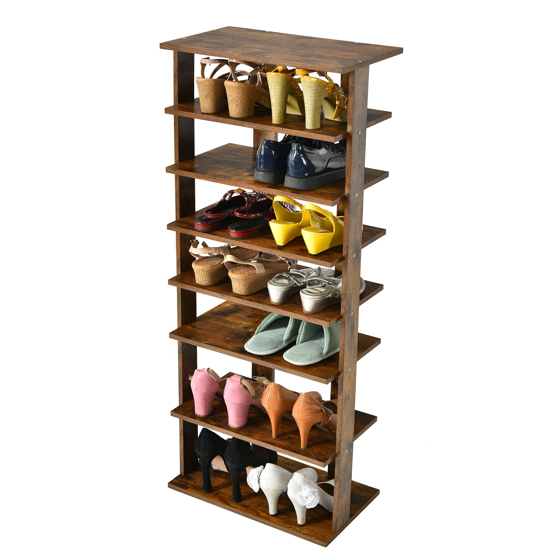 Tangkula 7 Tiers Vertical Shoe Rack, Entryway Wooden Shoes Racks, Modern Shoe Rack Organizer, Black / Large