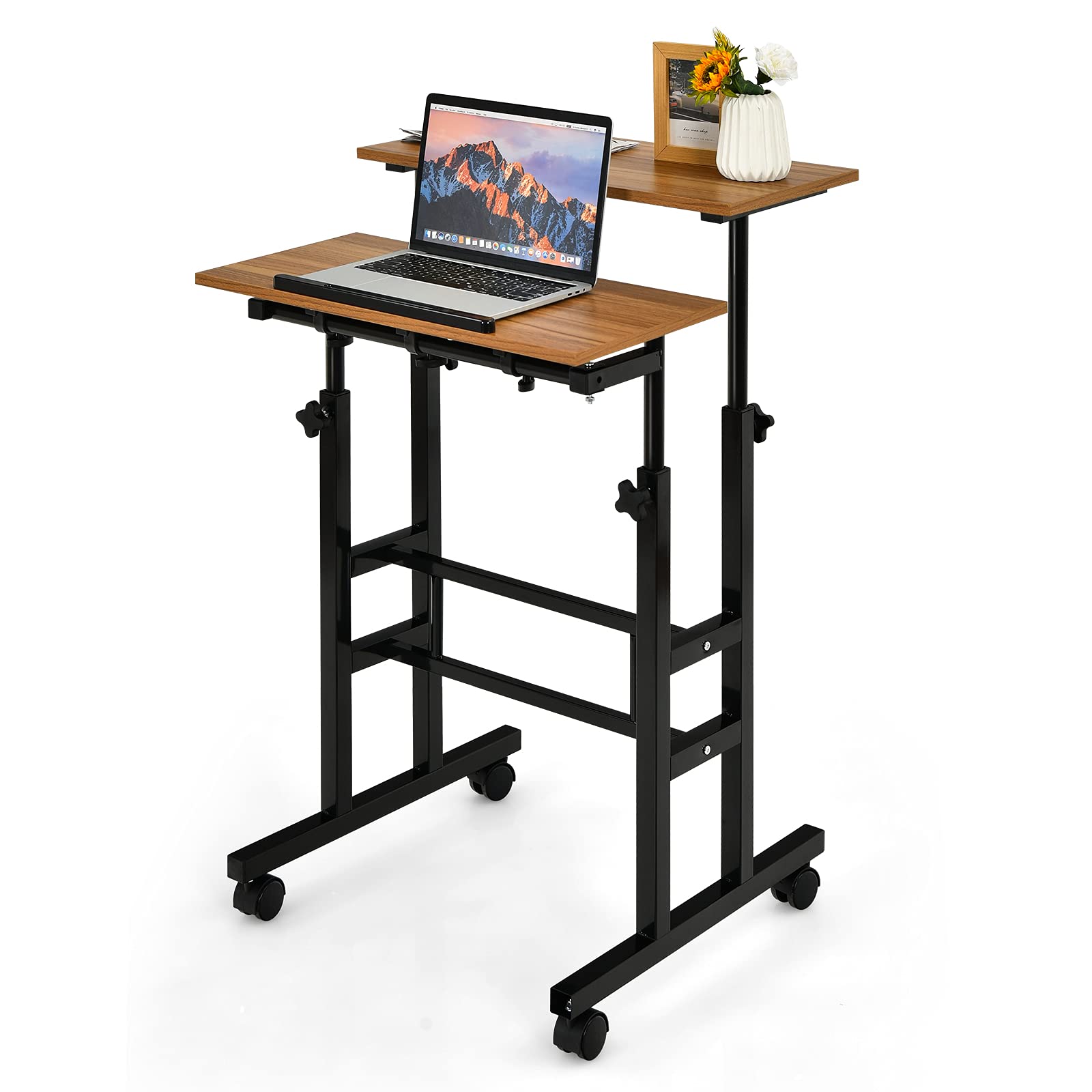 Mobile Stand Up Desk, Adjustable Computer Desk - Tangkula