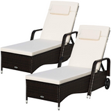 Tangkula Patio Chaise with Wheels, 6 Positions Adjustable Outdoor Lounger Chair with Steel Frame