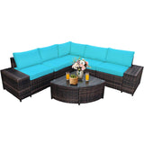 Tangkula 6 Piece Wicker Patio Furniture Set, Outdoor All Weather PE Rattan Conversation Set