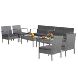 Tangkula Patio 4 Piece Rattan Furniture Set, Patiojoy Outdoor Wicker Conversation Set