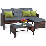 Tangkula Patio Corner Sofa Set 3 Piece, Outdoor Rattan Sofa Set