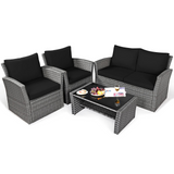 Tangkula 4 Pieces Patio Furniture Set, Outdoor Conversation Set with Cushions and Coffee Table