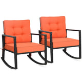 Tangkula Wicker Rocking Chair, Outdoor Glider Rattan Rocker Chair with Heavy-Duty Steel Frame