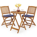 Tangkula 3 PCS Patio Folding Bistro Set, Outdoor Acacia Wood Chair and Table Set