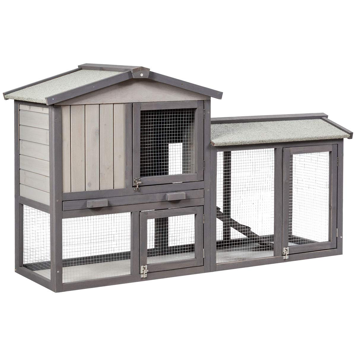 Rabbit Hutch Indoor and Outdoor, Grey - Tangkula