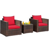 Tangkula 3 Pieces Patio Furniture Set, Outdoor Conversation Rattan Furniture Set
