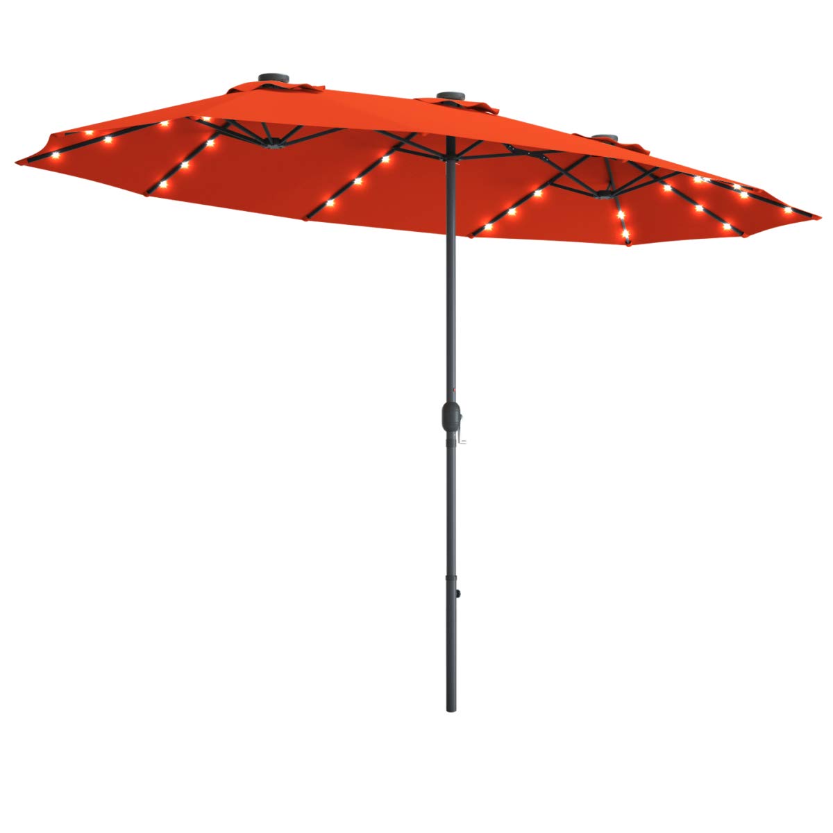 Tangkula 15 ft Solar LED Patio Double-Sided Umbrella, Orange