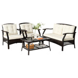 Tangkula Outdoor Rattan Furniture Set, Patiojoy Outdoor Wicker Sofa Set