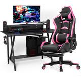 Tangkula Gaming Desk and Chair Set, E-Sport Gamer Desk & Racing Chair Set