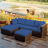 Tangkula 5 Piece Patio Furniture Set, Outdoor Sectional Rattan Sofa Set with Cushions and Coffee Table