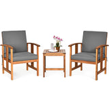 Tangkula 3-Piece Outdoor Acacia Wood Sofa Set w/Cushions