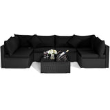 Tangkula 7 Piece Patio Furniture Set, Outdoor Sectional Sofa w/Pillows and Cushions, Wicker Sofa Conversation Set with Coffee Table