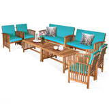 Tangkula Outdoo Wood Sofa Set w/Water Resistant Cushions, Padded Patio Seating Chat Set