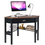 Corner Computer Desk, Coffee & Black - Tangkula