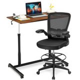 Tangkula Home Office Computer Desk & Chair Set, Height Adjustable Ergonomic Chair & Standing Desk with Wheels