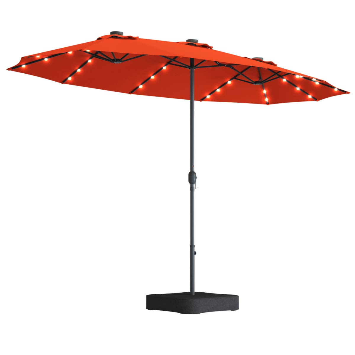iwicker 15 ft double-sided patio umbrella Tangkula 15 ft Solar LED Patio Double-Sided Umbrella with Base, Orange