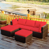 Tangkula 5 Piece Patio Furniture Set, Outdoor Sectional Rattan Sofa Set with Cushions and Coffee Table