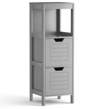 Tangkula Bathroom Floor Cabinet, Multifunctional Wooden Storage Cabinet with 2 Adjustable Drawers