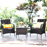 Tangkula 3 Piece Patio Furniture Set, 2 Wicker Chairs with Glass Top Coffee Table